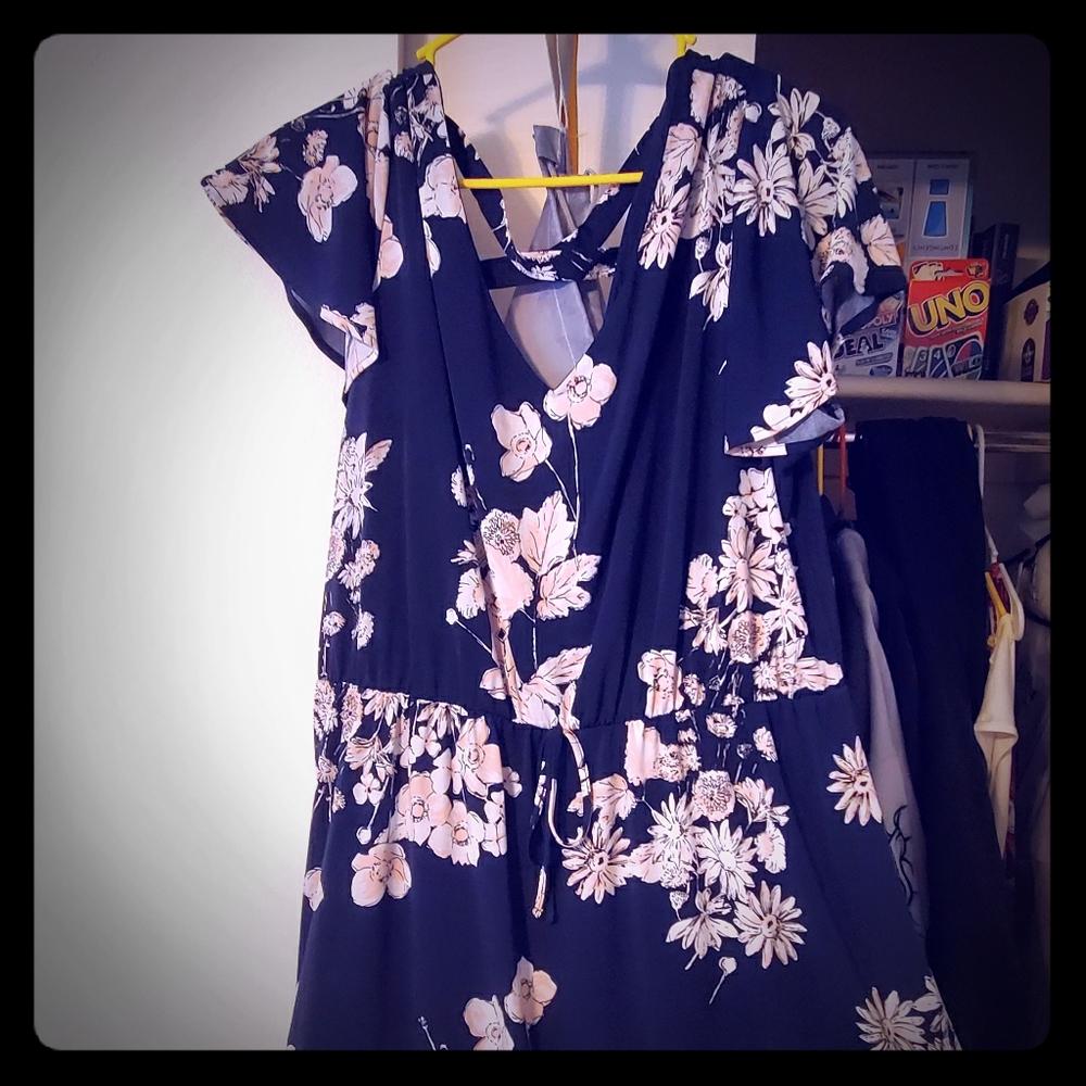 Navy blue dress with flowers